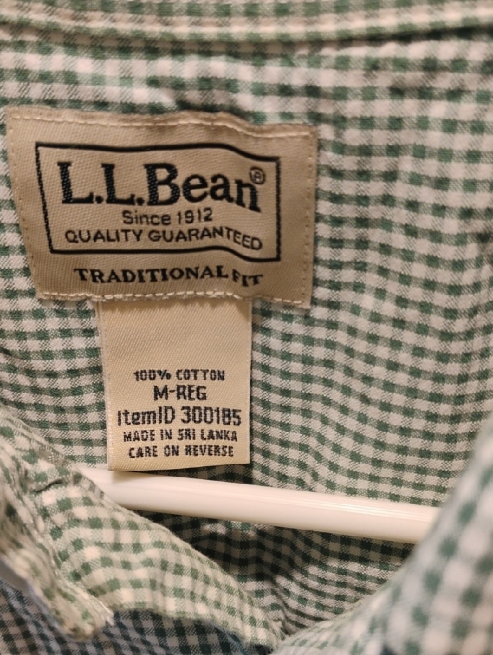 L.L. Bean Men's Light Green Gingham Button-Down Shirt - Picture 2 of 4